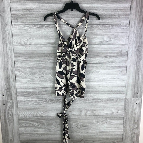 BCBGMaxAzria Tops - Bcbgmaxazria Cream Leaf Pattern Silk Tie Waist Top Size Small $149